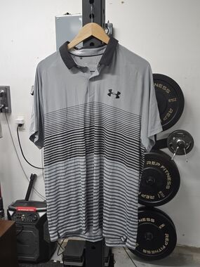 Under Armour Gray Polo with Black Gradient Stripe